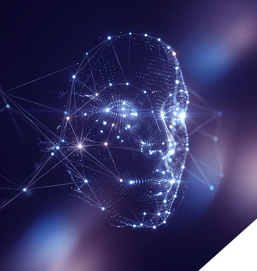 Representación gráfica abstracta del escaneo facial y cruce de datos biométricos para la autenticación segura de usuarios
